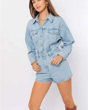 Long Sleeve Denim Romper