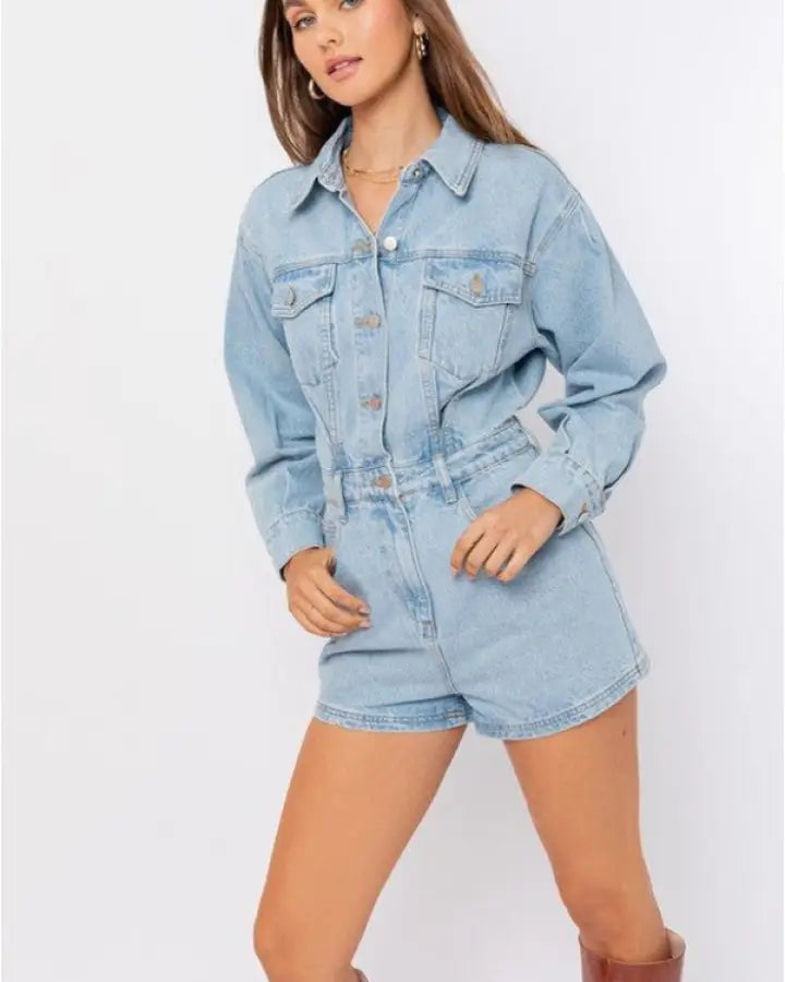 Long Sleeve Denim Romper