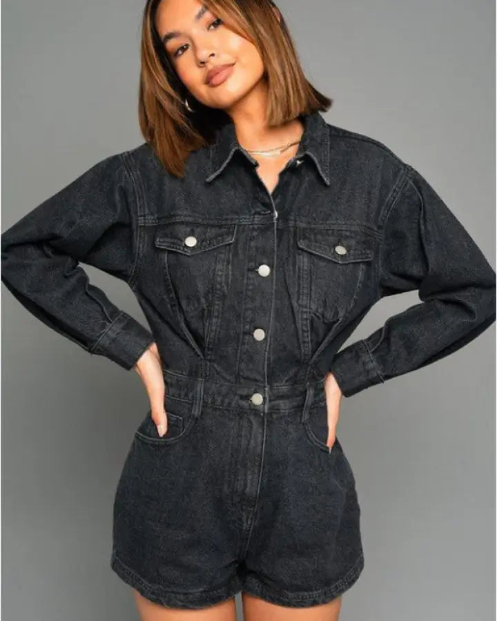 Long Sleeve Denim Romper