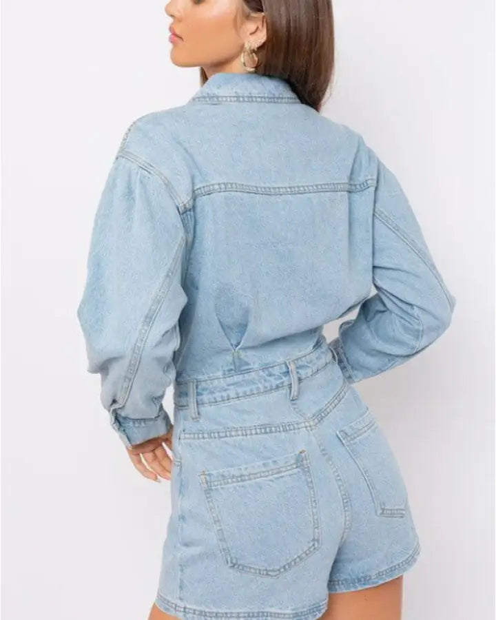 Long Sleeve Denim Romper