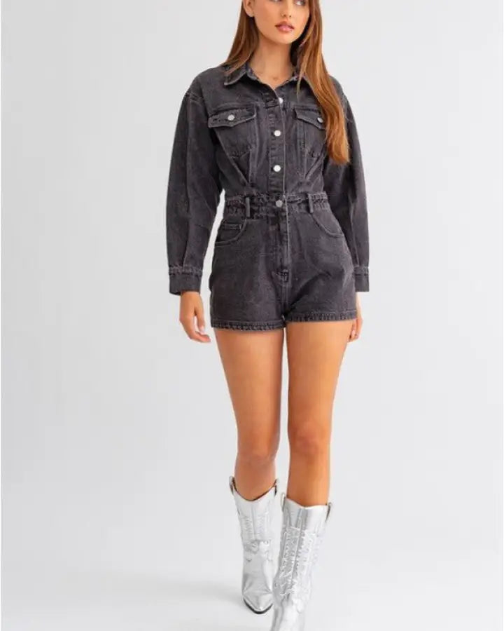 Long Sleeve Denim Romper