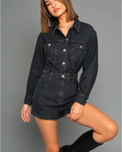 Long Sleeve Denim Romper