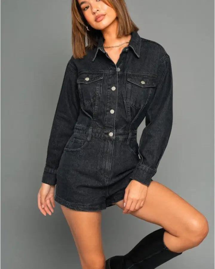 Long Sleeve Denim Romper