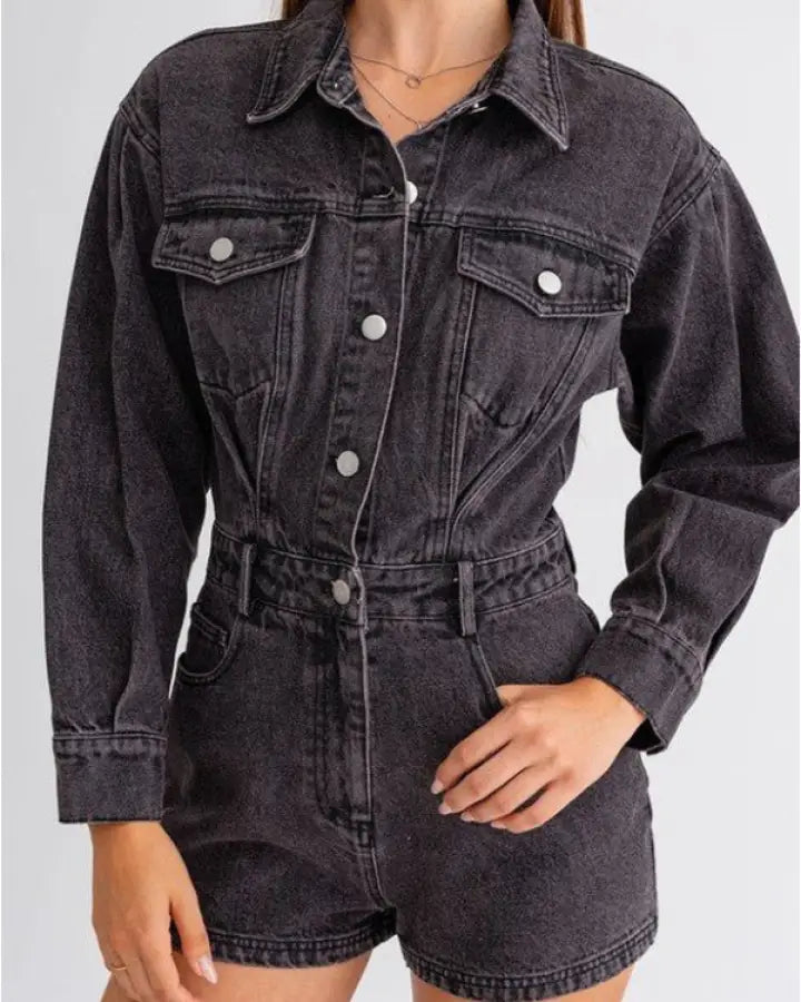 Long Sleeve Denim Romper