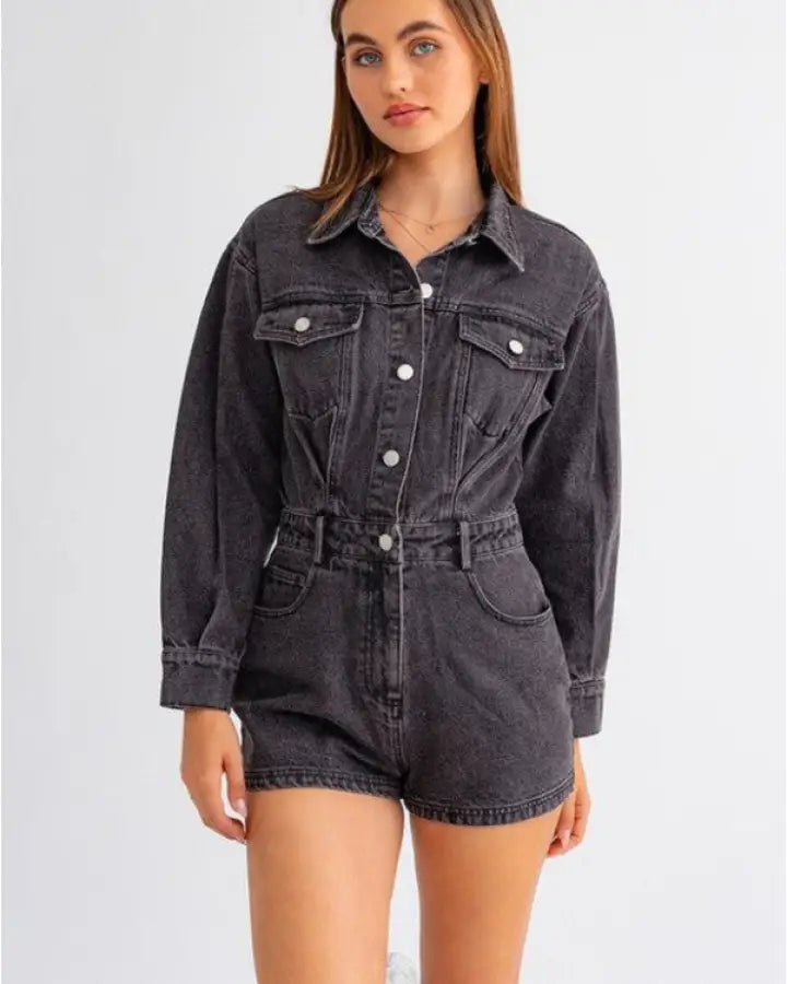 Long Sleeve Denim Romper