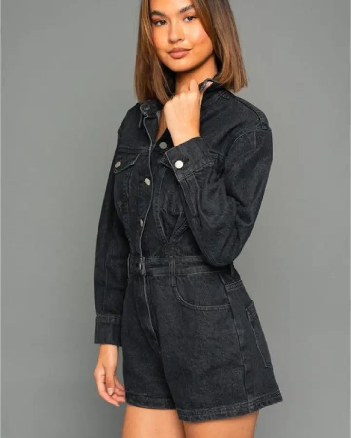 Long Sleeve Denim Romper