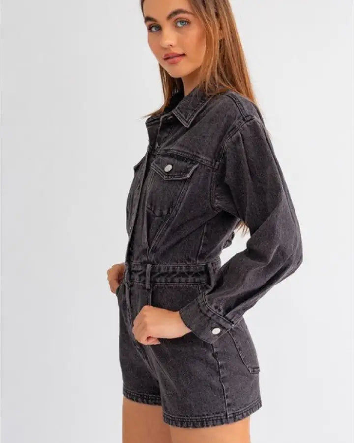 Long Sleeve Denim Romper