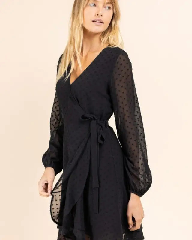 Long Sleeve Double Layer Wrap Dress