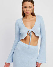 Long Sleeve Front Tie Cropped Top