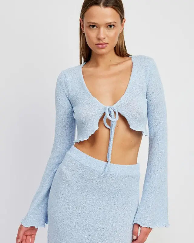 Long Sleeve Front Tie Cropped Top