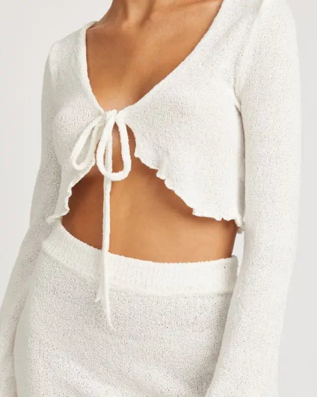 Long Sleeve Front Tie Cropped Top