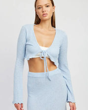 Long Sleeve Front Tie Cropped Top