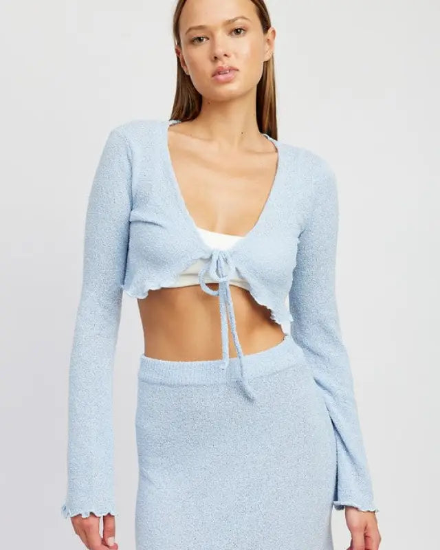 Long Sleeve Front Tie Cropped Top