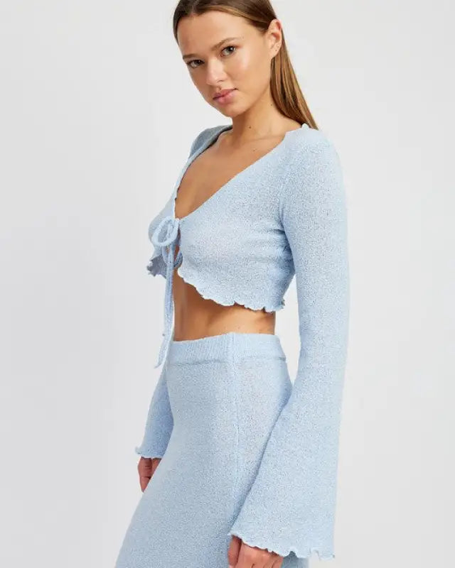 Long Sleeve Front Tie Cropped Top