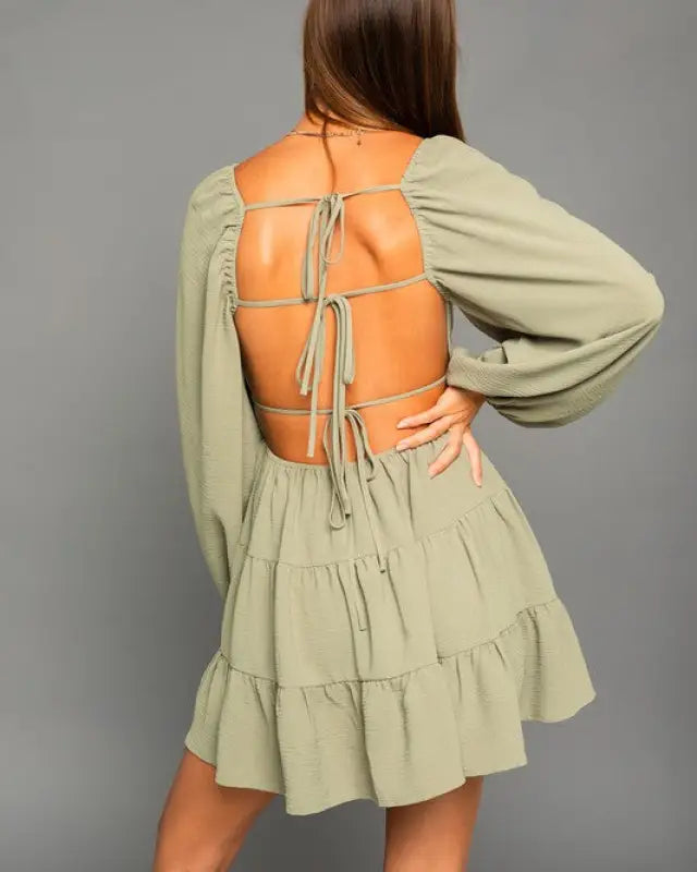 Long Sleeve Open Back Mini Dress