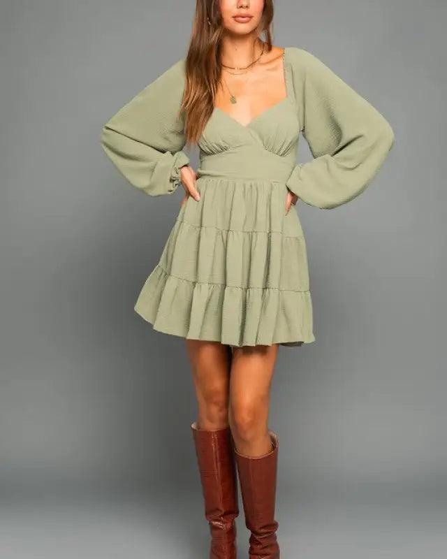 Long Sleeve Open Back Mini Dress