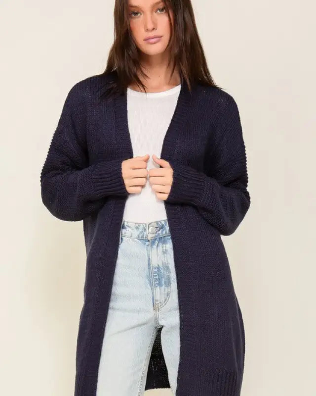 Long Sleeve Open Front Cardigan With Back Heart