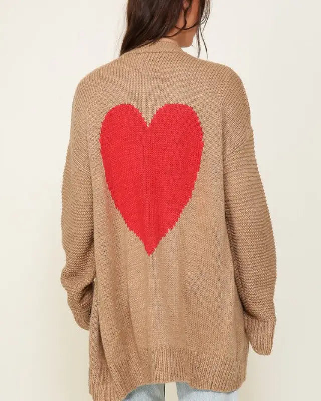 Long Sleeve Open Front Cardigan With Back Heart