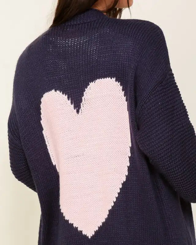 Long Sleeve Open Front Cardigan With Back Heart