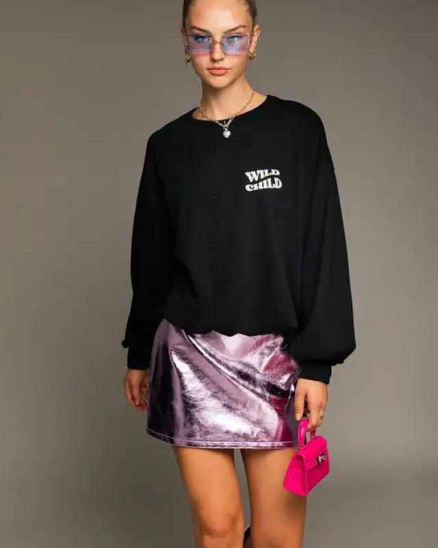 Long Sleeve Oversized Wild Child Graphic Pullover