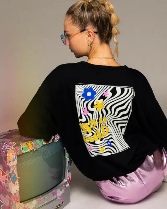 Long Sleeve Oversized Wild Child Graphic Pullover