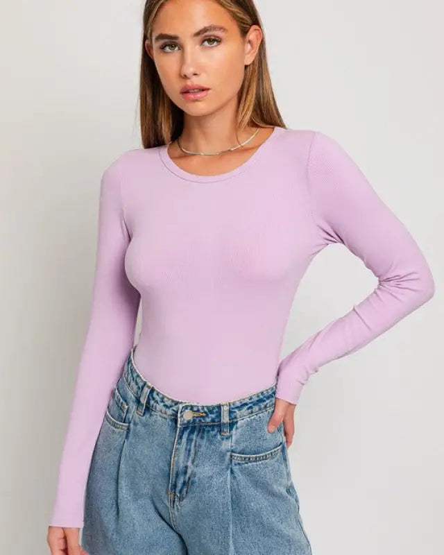 Long Sleeve Round Neck Ribbed Bodysuit