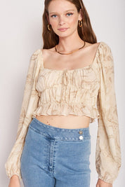 LONG SLEEVE WITH RUCHED DETAIL CROP TOP - IVORY NATURAL / S