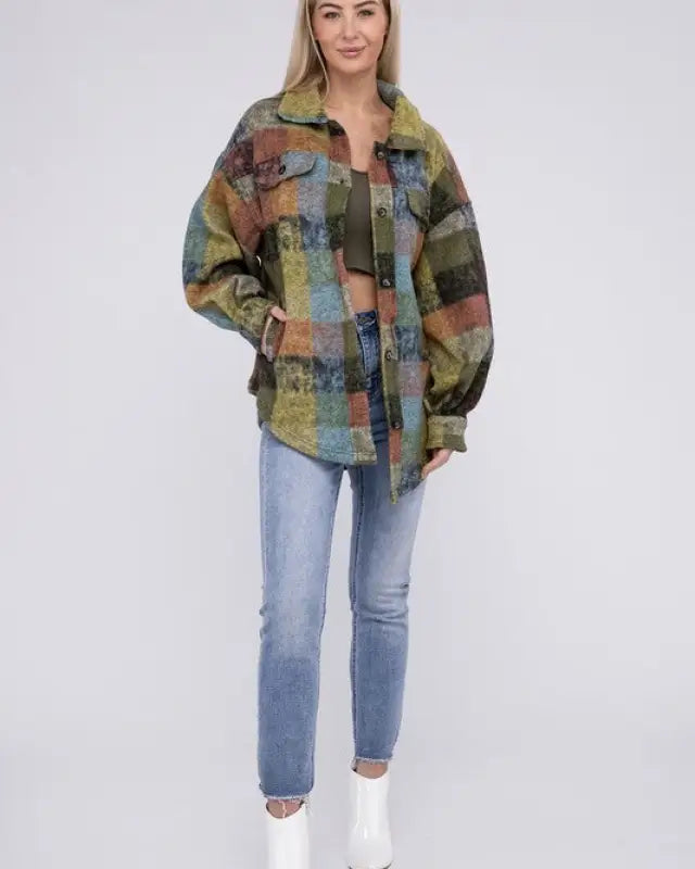 Loose Fit Buttoned Down Check Shirt Jacket