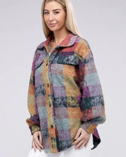 Loose Fit Buttoned Down Check Shirt Jacket