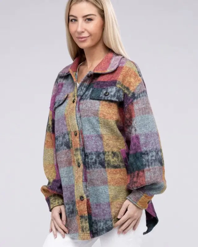 Loose Fit Buttoned Down Check Shirt Jacket