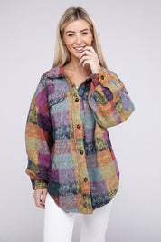Loose Fit Buttoned Down Check Shirt Jacket - Lavender Multi / S