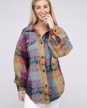 Loose Fit Buttoned Down Check Shirt Jacket - Lavender Multi / S