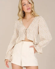 LS floral frill blouse - Beige / S