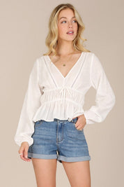 LS sheer lace top - Ivory / S