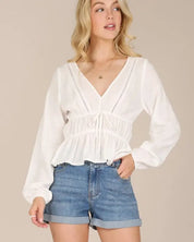 LS sheer lace top - Ivory / S