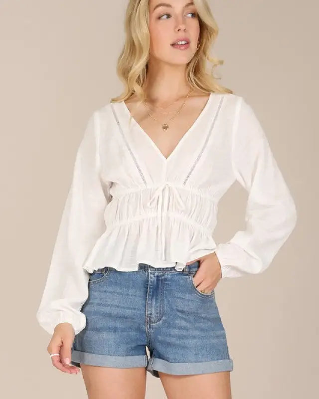 LS sheer lace top - Ivory / S