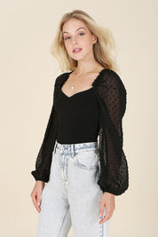 LS shirring sleeve bodysuit - Black / M