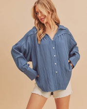 Mara Button Down Shirt - BLUE / S