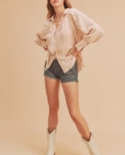 Mara Button Down Shirt - PEACH / S