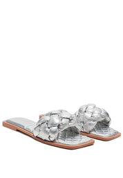 MARCUE PATENT PU QUILTED SLIDES IN WOVEN STRAPS - Silver / 6