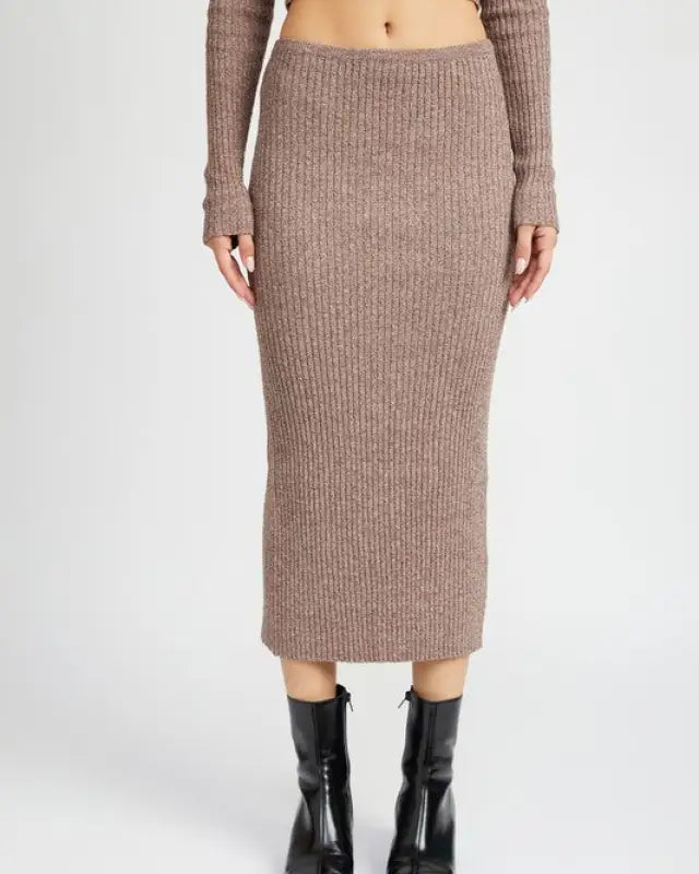 MAXI KNIT SKIRT WITH BACK SLIT - BROWN / S