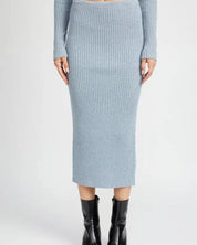 MAXI KNIT SKIRT WITH BACK SLIT - LT BLUE / S