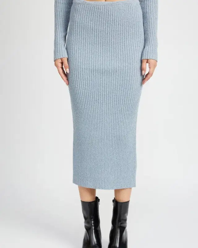 MAXI KNIT SKIRT WITH BACK SLIT - LT BLUE / S