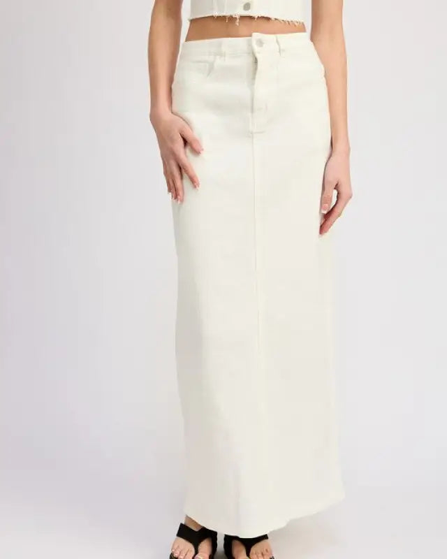 MAXI PENCIL SKIRT WITH BACK SLIT - WHITE DENIM / S