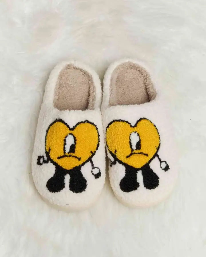 Melody Love Heart Print Plush Slippers