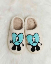 Melody Love Heart Print Plush Slippers