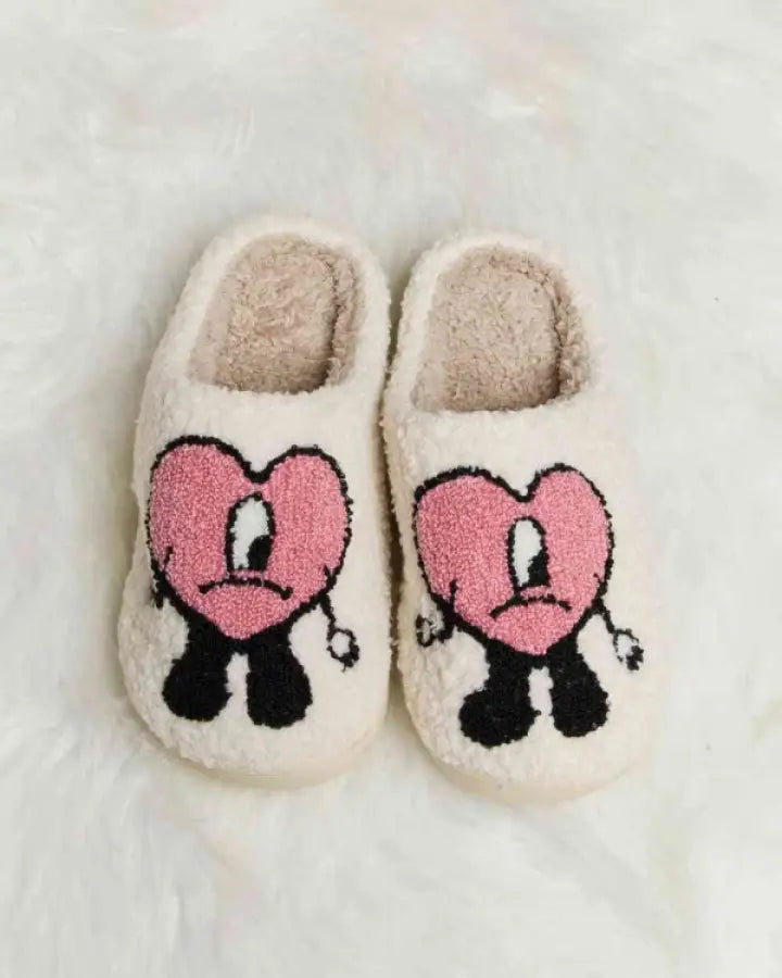 Melody Love Heart Print Plush Slippers