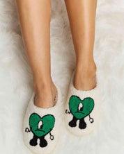 Melody Love Heart Print Plush Slippers