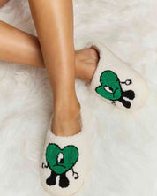 Melody Love Heart Print Plush Slippers