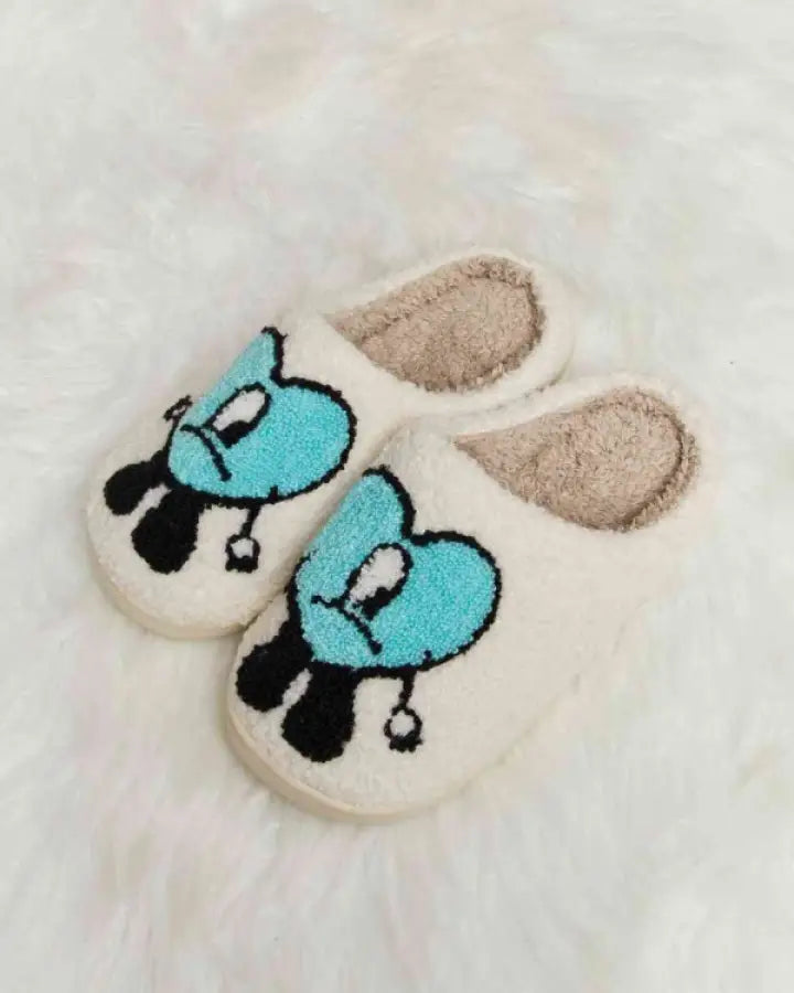 Melody Love Heart Print Plush Slippers